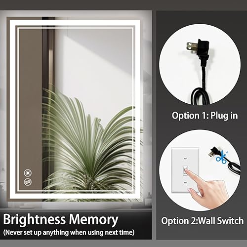 Miniatura 7 de Espejo LED de 24 x 36 pulgadas para baño, antiniebla, 3 colores, regulable, espejo de baño con luces, brillo iluminado, espejo de tocador montado en