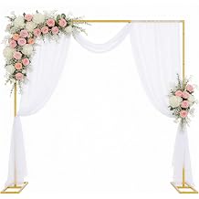 Wokceer Backdrop Stand Heavy Duty 8x8ft Pipe and Drape Kit with Base Adjustable Square Metal Arch Background Stand for Wedding Birthday Party Photo Booth Backdrop Photography Exhibition Decoration