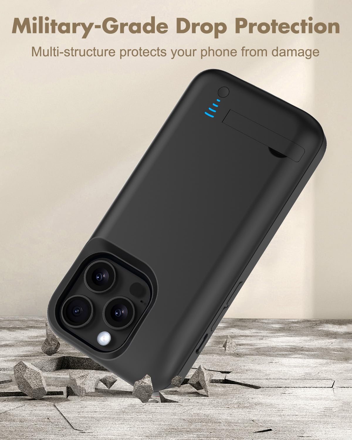 Etui ładujące do iPhone'a 16 Pro/17, etui ładujące 8500 mAh z podpórką - czarne