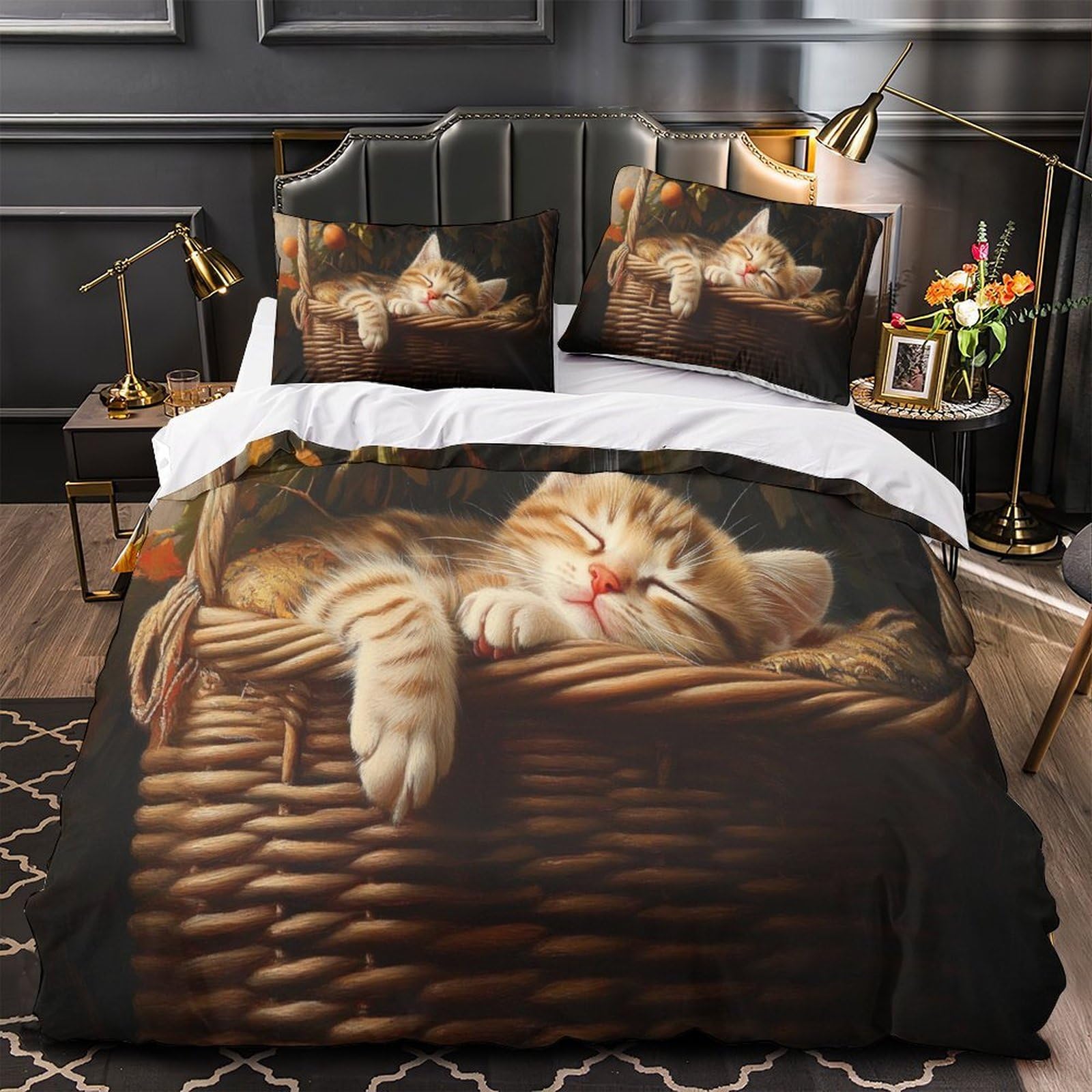 Housse de couette chaton 3 pièces en microfibre résistante pour lit super king