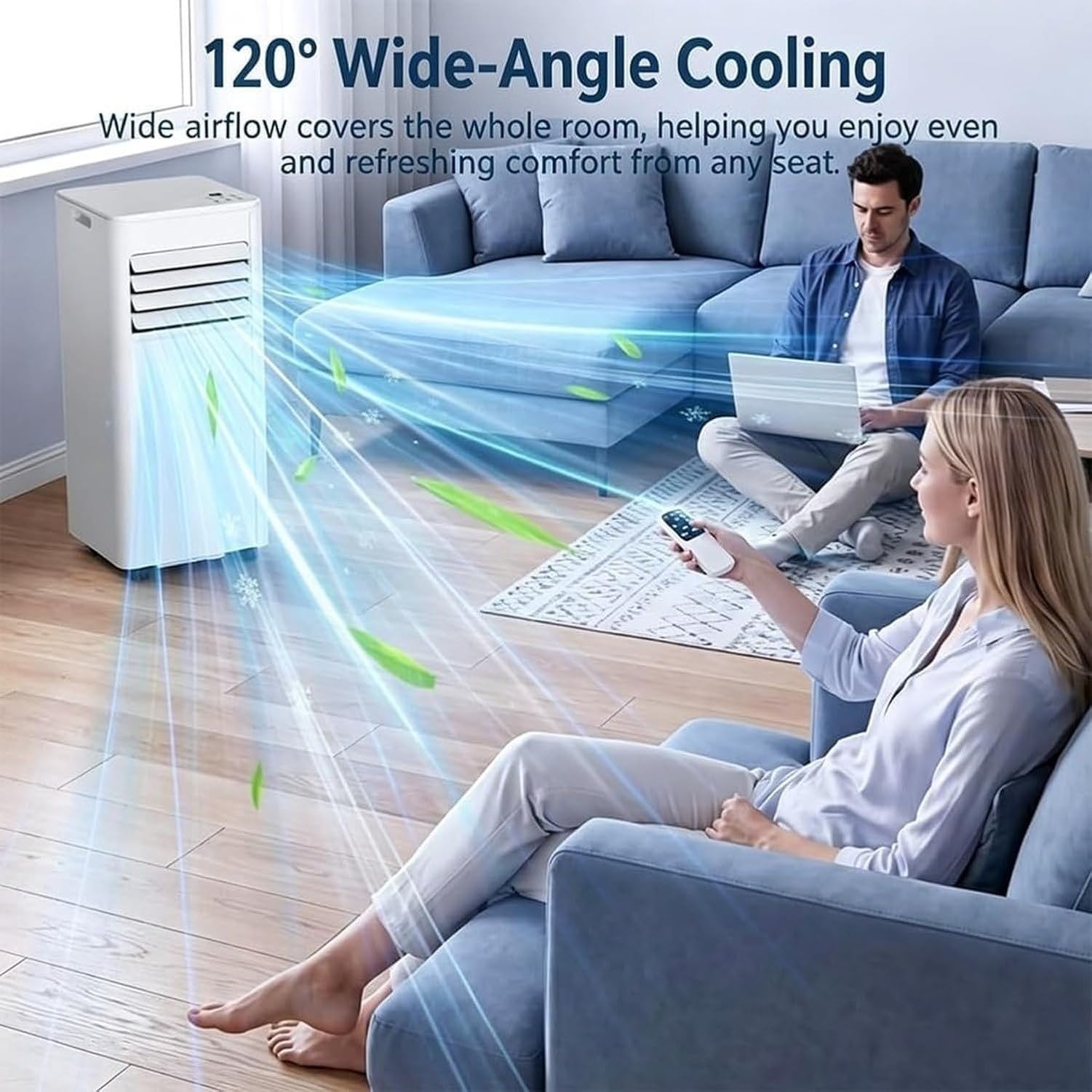 Climatizador Portátil 7000 BTU 3 en 1 Frío Deshumidificador Ventilador Móvil para Habitaciones hasta 30 m², Aire Acondicionado Silencioso con Mando y Temporizad