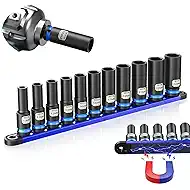 Seesii 1/2" Drive Deep Impact Socket Set Metric, 11-Piece Metric (10-24mm), Professional CR-MO Steel, 6-Point for Impact Wrench, Lug Nut Removal & Truck Repair Tool Kit