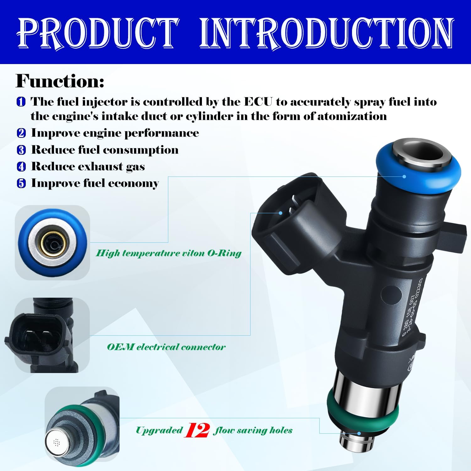 Upgraded 12 Holes GAS Fuel Injectors Fit For NISSAN: Pathfinder/Titan/Armada/Frontier/ NV1500 2500 3500, For INFINITI: QX56, V6 4.0L/ V8 5.6L 2004-2019, OEM # 0280158007 (8 Pcs)