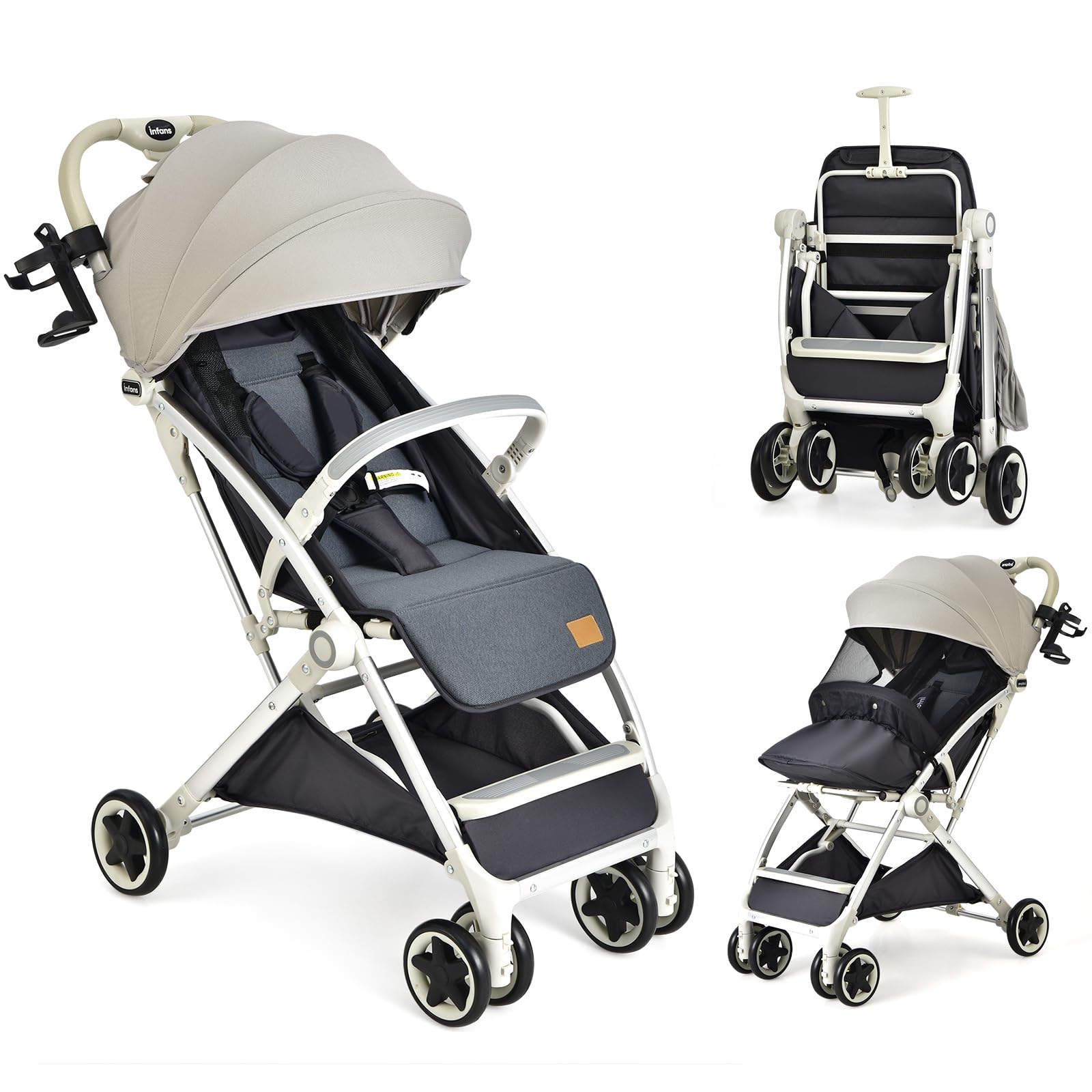 DREAMADE Poussette Légère Compact à 15 KG avec Dossier&Auvent&Repose-pieds Réglables,Poussette Canne Pliante Bébé 0-3 Ans avec Moustiquaires&Roues Verrouillables (Gris)