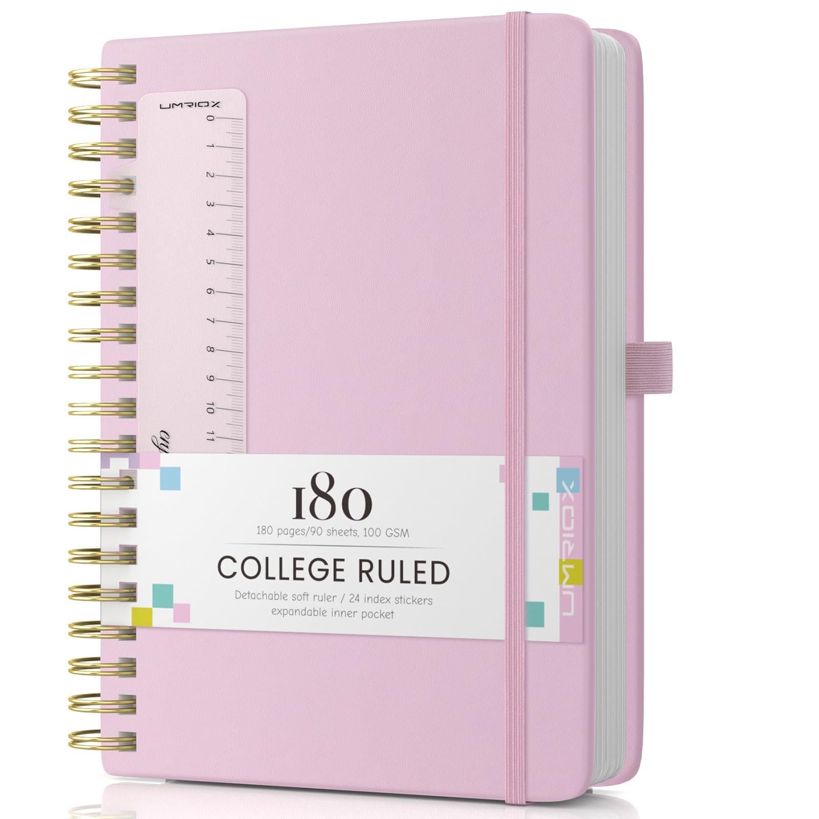 Umriox B5 Spiral Notebook,180Pages Hardcover Lined Journals,100gsm Thick Paper PU Leather Journals for Women Men Work Office School - 19 x 25cm-Pink