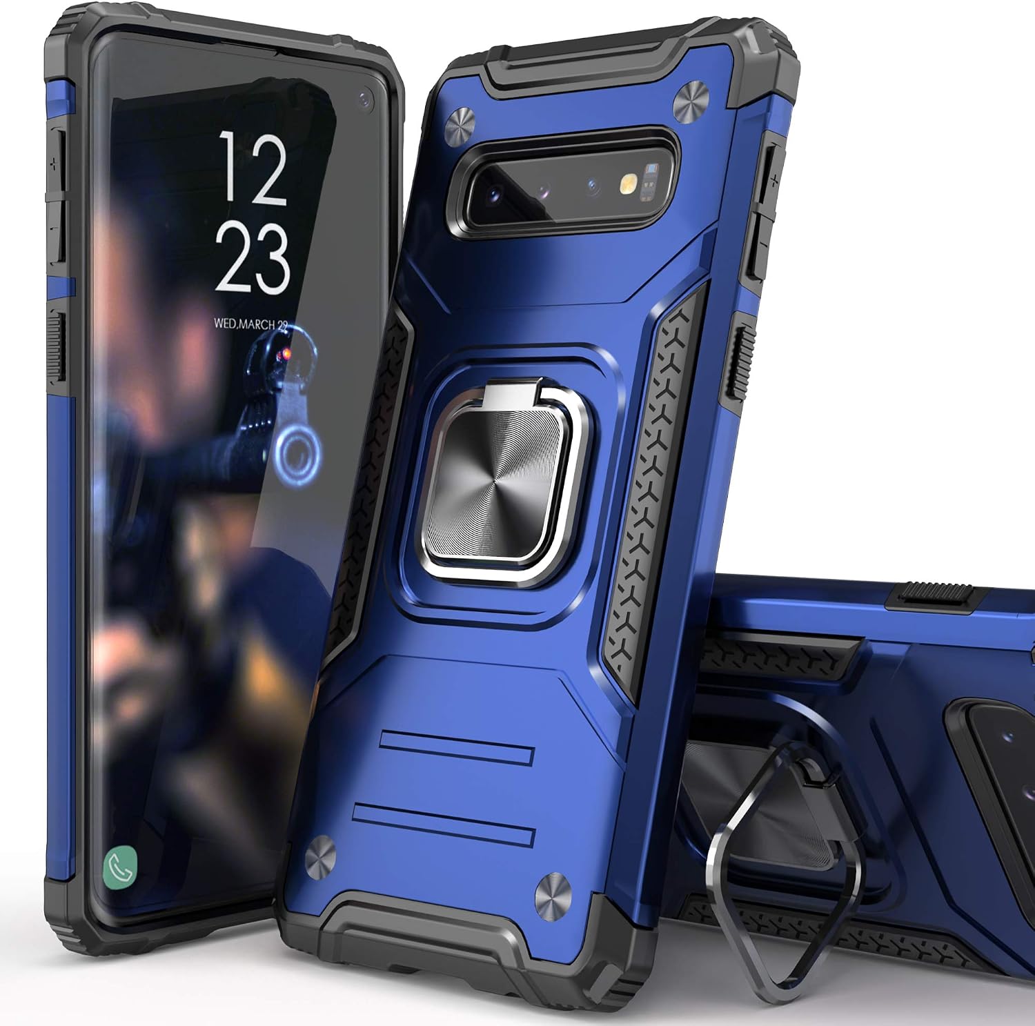 IDYStar Galaxy S10 Plus Case, Hybrid Drop Test Cover with Car Mount Kickstand Slim Fit Shockproof Protective Phone Case for Samsung Galaxy S10 Plus, Blue