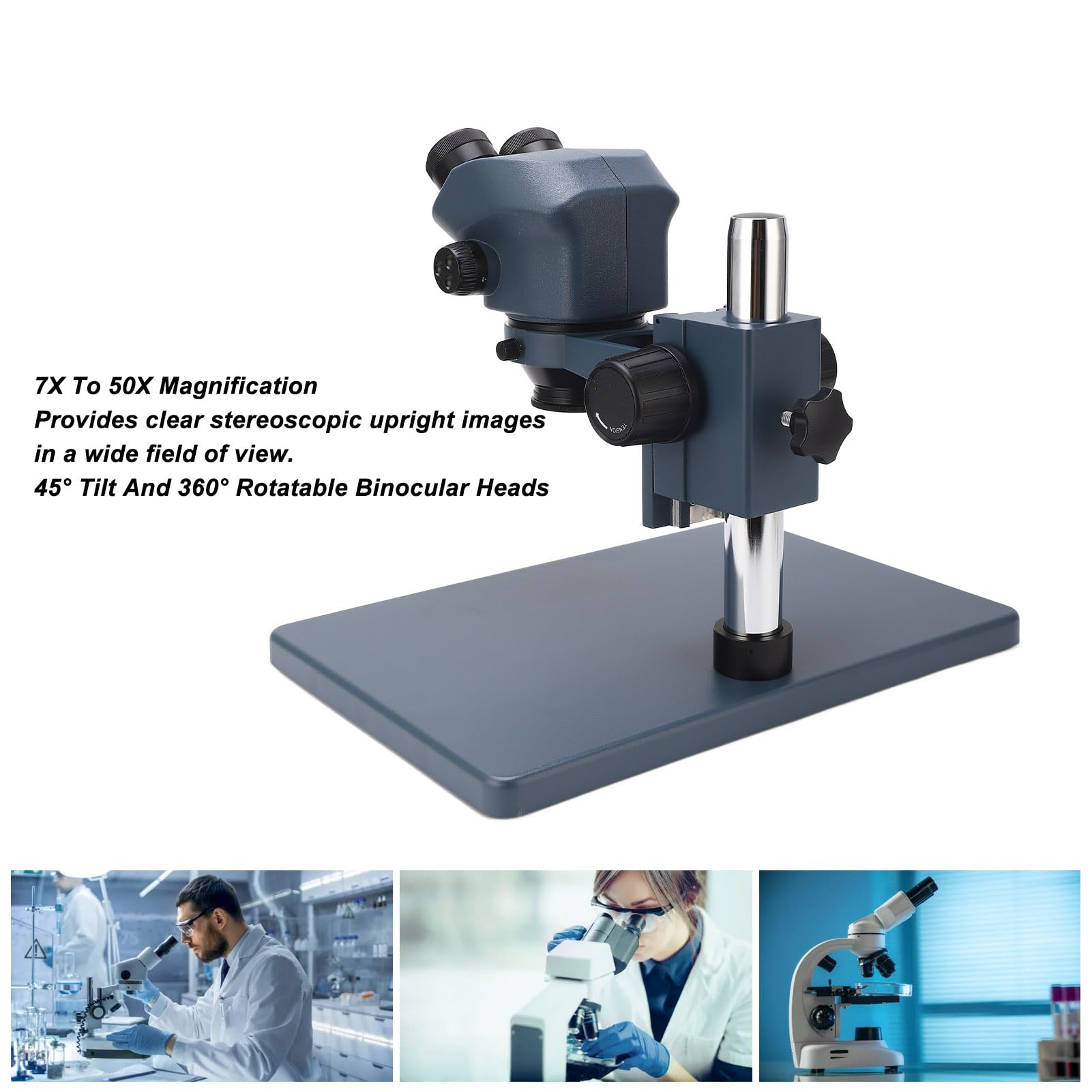 Cocoarm Dwuokularowy Mikroskop Stereoskopowy, Mikroskop Lutowniczy ABS 7X do 50X z Okularami WF10x22, Głowica Obrotowa 45 Stopni, Regulowana Dioptria do Użytku w Laboratorium Naprawy Elektroniki