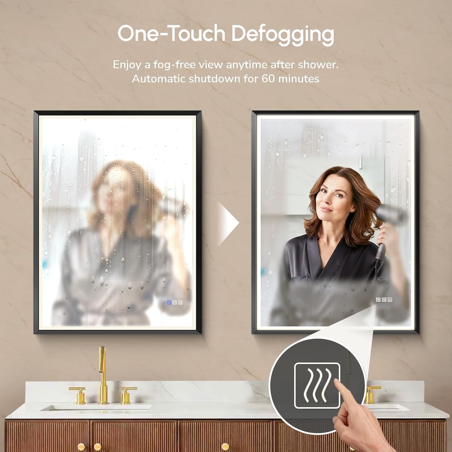 USHOWER 36X30 LED Bathroom Mirror with Lights, Black Aluminum Frame LED Mirror, Shatter-Proof, Anti-Fog, Stepless Dimmable, Memory Function, 3 Colors Smart Mirror for Bedroom, Powder Room, ETL