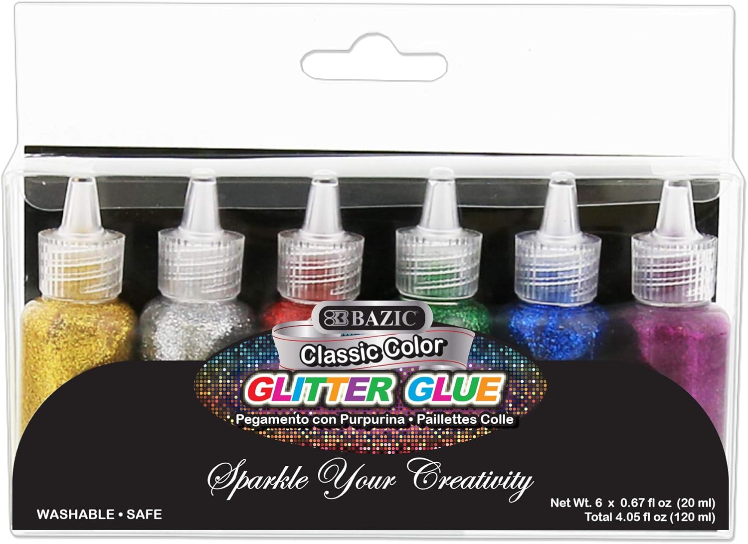 BAZIC Products Glitter Glue Tube – 6 Assorted Classic Color, Non-Toxic Washable Glitter Glue for Art, Crafts, Paints, DIY, and Party Projects, 120ml/Pack, 24-Packs