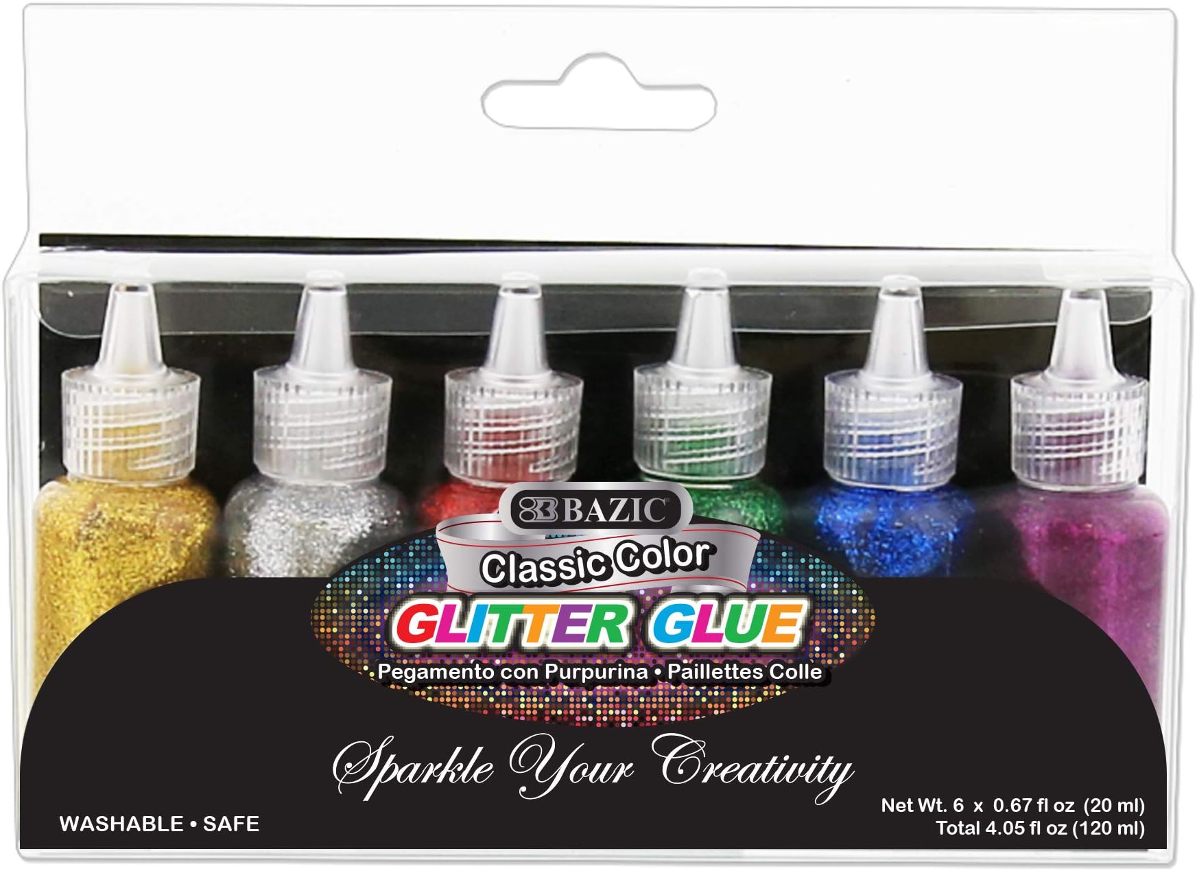 BAZIC Products Glitter Glue Tube – 6 Assorted Classic Color, Non-Toxic Washable Glitter Glue for Art, Crafts, Paints, DIY, and Party Projects, 120ml/Pack, 1-Pack