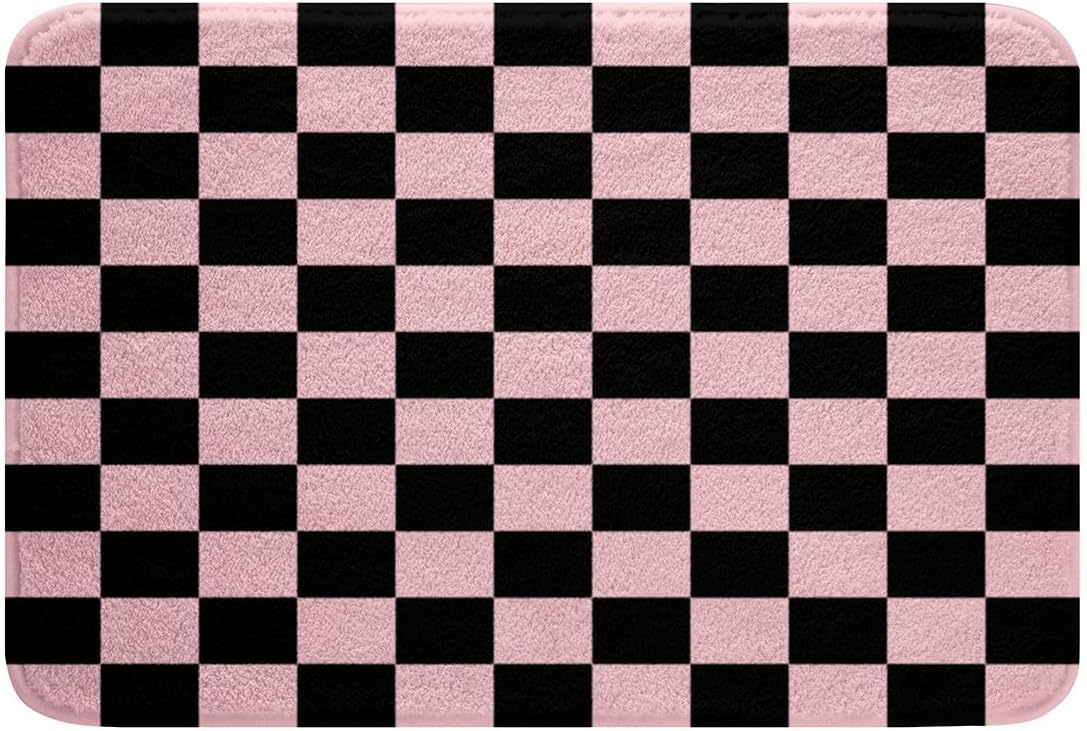 Feelyou Checkered Bathroom Rugs Teen Women Men Pink Black Plaid Bath Mats for Bathroom 16x24 Inches Kids Boys Cute Retro Neutral Checkerboard Geometric Vintage Room Decor image 2