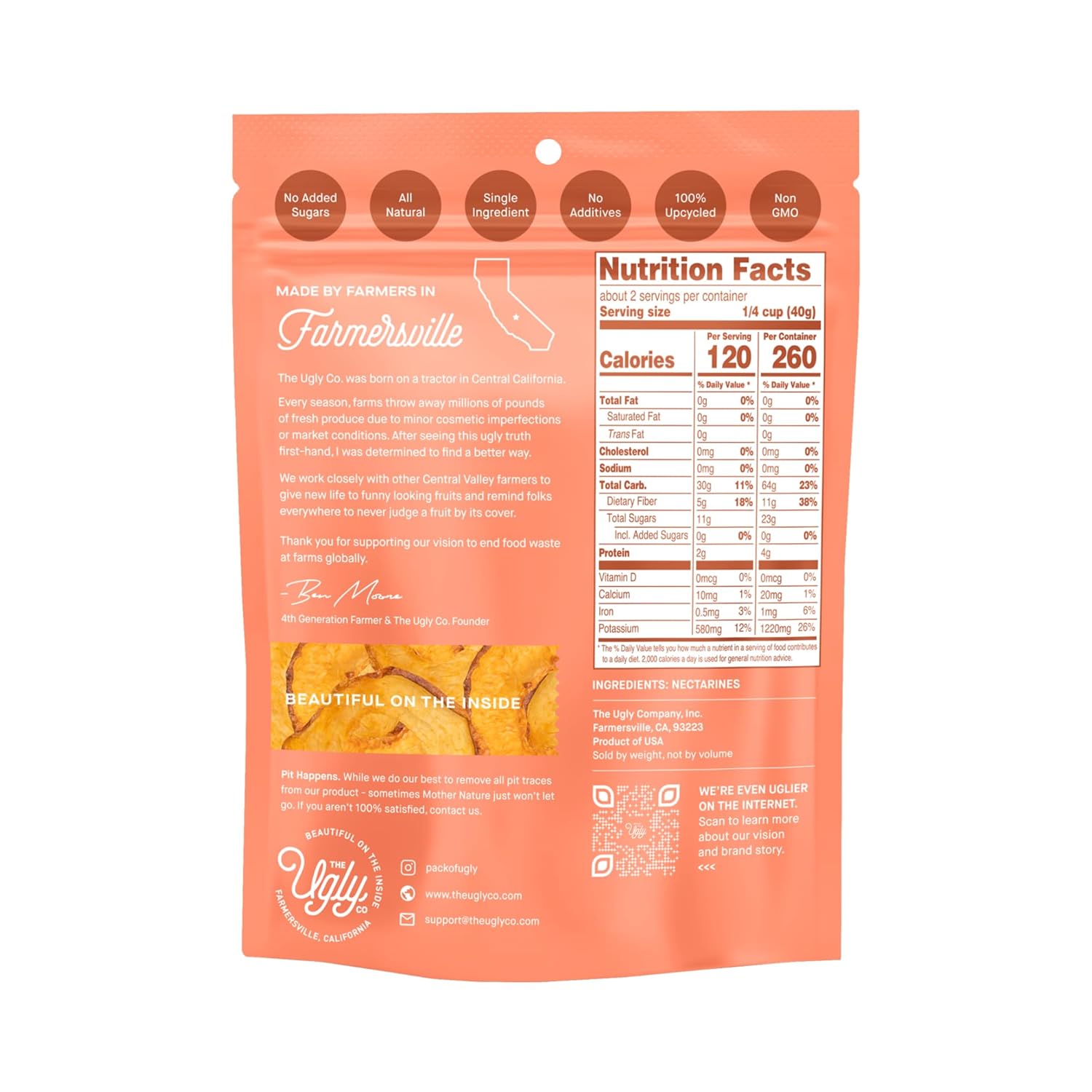 Hello! I’m Ugly Dried and Sliced Nectarines No Sugar Added, Naturally Sweet Dried Fruit Snacks, Healthy Sweet Snacks, Upcycled California Produce, 10 lbs