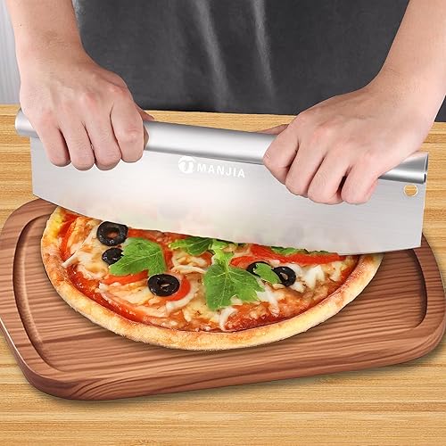 Miniatura 9 de MANJIA Espátula perforada de aluminio para pizza de 12 pulgadas, antiadherente, de metal, con cortador basculante (12 x 14 pulgadas), juego de