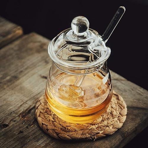 Miniatura 6 de Kingbuy Tarro de miel de vidrio de 9 onzas con tapa - Resistente al calor a prueba de fugas - Dispensador de miel sin goteo para cocina, barra de