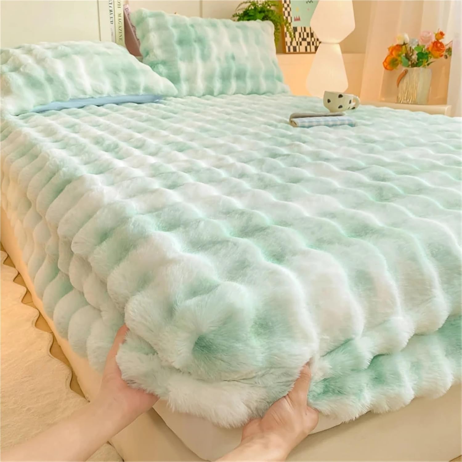 Fluffy Plush Velvet Fitted Sheet, Winter Warm Elastic Bed Sheets, Luxury Soft Fuzzy Bottom Sheet, Bedsheet Bed Sheet Mattress Protector, Various Sizes(Purple,Queen: 59 * 79in)