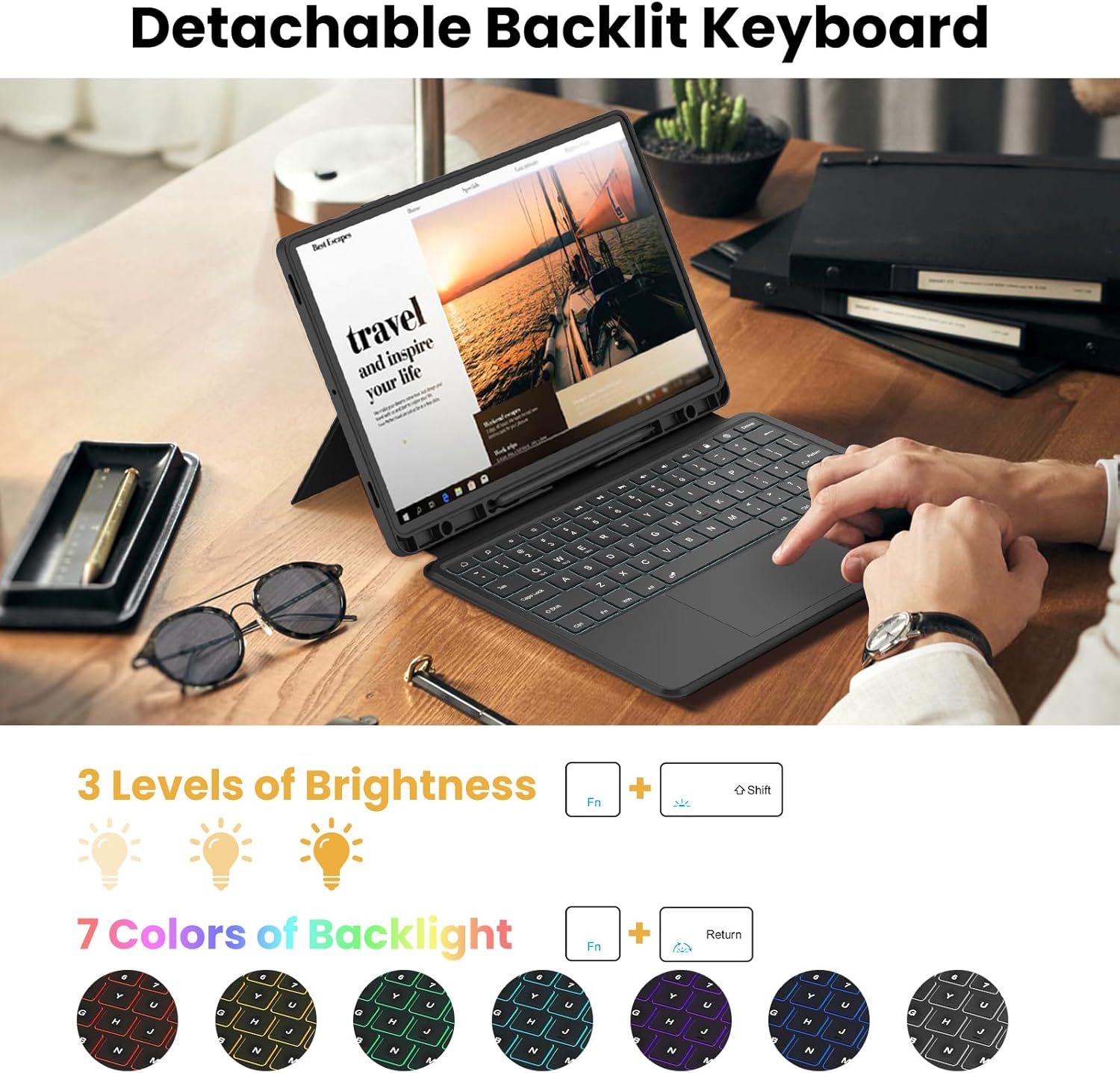 Detachable Keyboard case for Samsung Galaxy Tab S9 FE Plus 2023(Model SM-X610/X616B) Galaxy Tab S9 Plus 2023(SM-X810/X816B) 12.4", Black