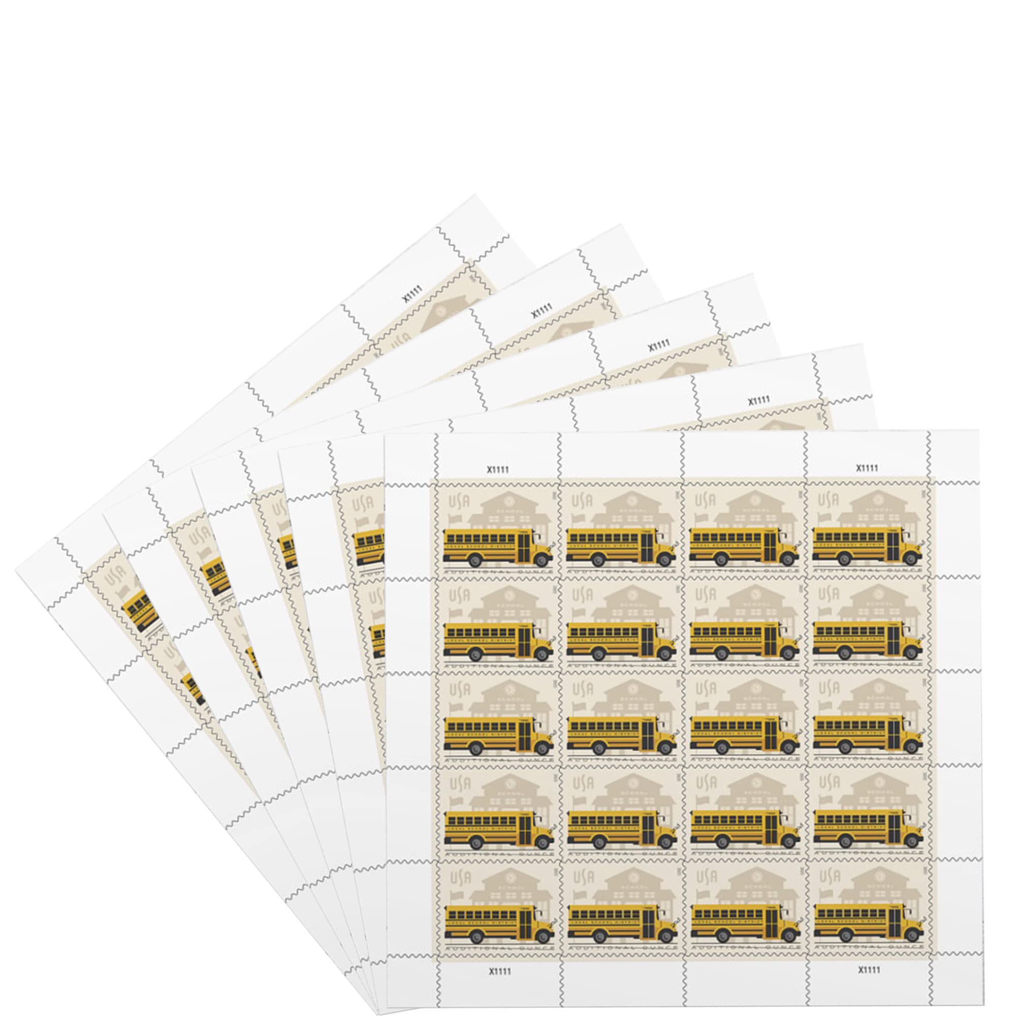 School Bus Additional Ounce USPS Postage Stamps 5 Sheets of 20 Students Children Teachers Celebration Party Announcement (100 Stamps)