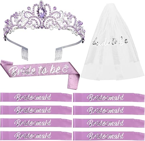 Serencatcher 11Pcs Purple Bachelorette Party Decorations Kit Bride to Be Veil Cr