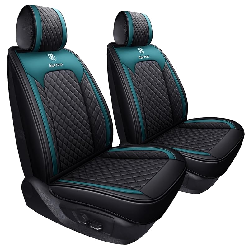 Kit com 2 Capas para Bancos Dianteiros de Carro em Couro Sintético Preto e Verde Aierxuan