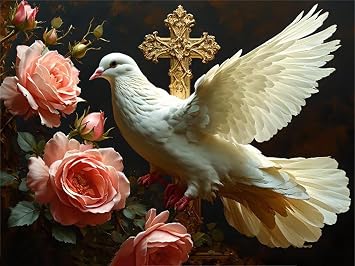 5D Diamond Painting Peace Dove Rose Diamond Art Kits, DIY Round Full Drill Crystal Rhinestone Paint by Numbers Kit for Adults, Diamond Arts and Crafts, Home Wall Decor 25x35cm/10x14inch P-269