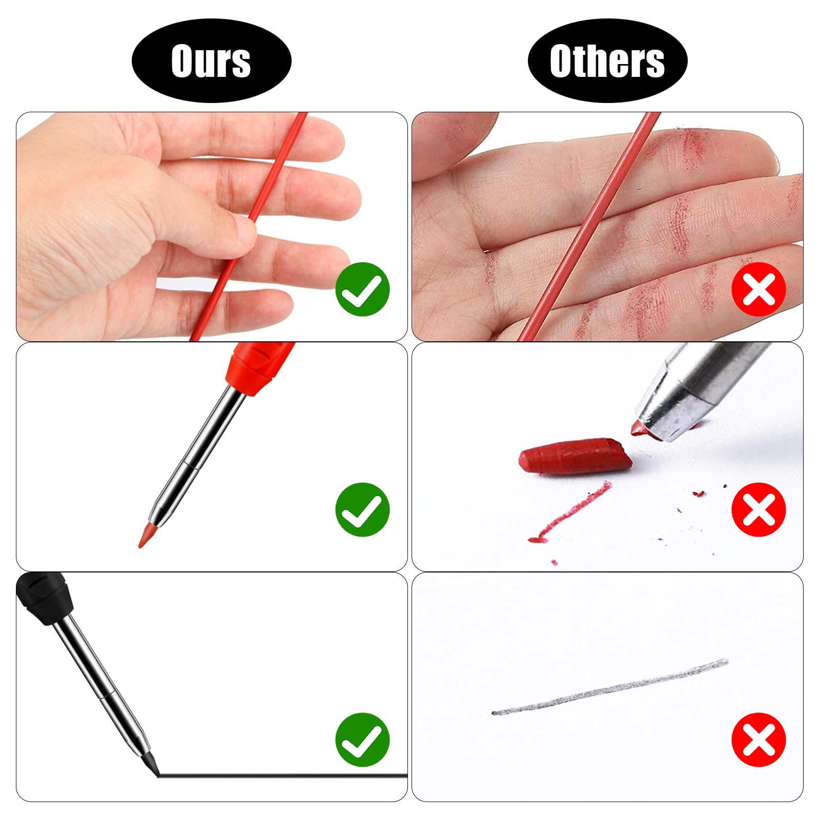 Zimoer Lápices Mecánicos De Carpintero,Set De Lápices De Carpintero Sólidos,Lápices Mecánicos De Carpintero Sólidos Con Sacapuntas Incorporado Lápices,Para Hacer Dibujos (Negro + rojo)