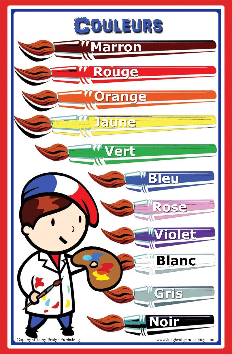 Long Bridge Publishing French Language School Poster - Wall Chart with Colors Words for Classroom Décor