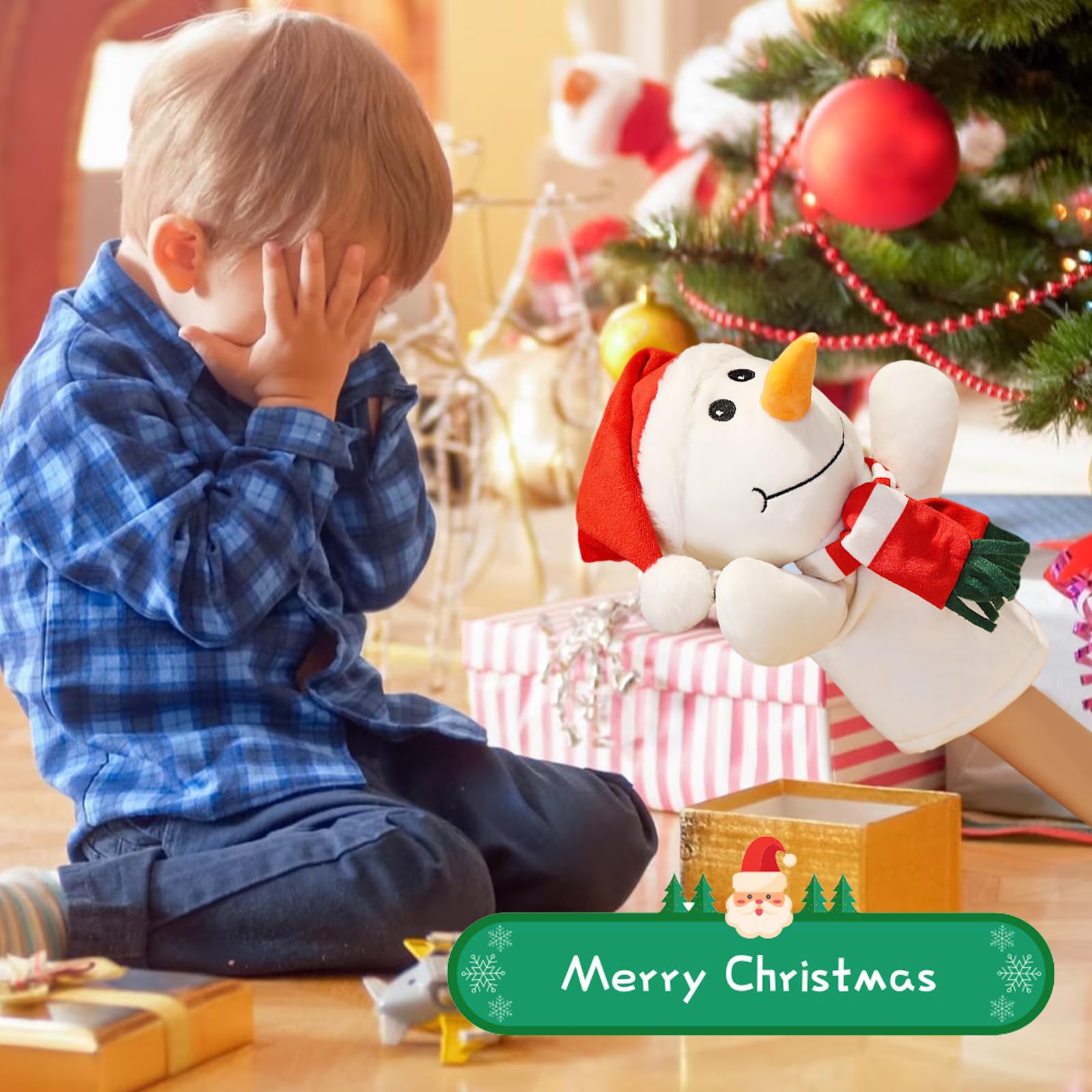 Marioneta De Mano De Navidad,Biluer 1PCS Dibujos Animados Papá Noel Marioneta de Mano 30CM Marioneta de Peluche de Navidad Niños Adecuado para Contar Historias y Juegos de rol