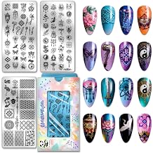 PH PandaHall 3pcs Chinese Styles Nail Stamping Plates Chinese Knots Nail Image Plate Lanterns Fengshui Manicure Art Stencils Floral Pattern Nails Design Stamp for Women DIY Manicures Salon Printing