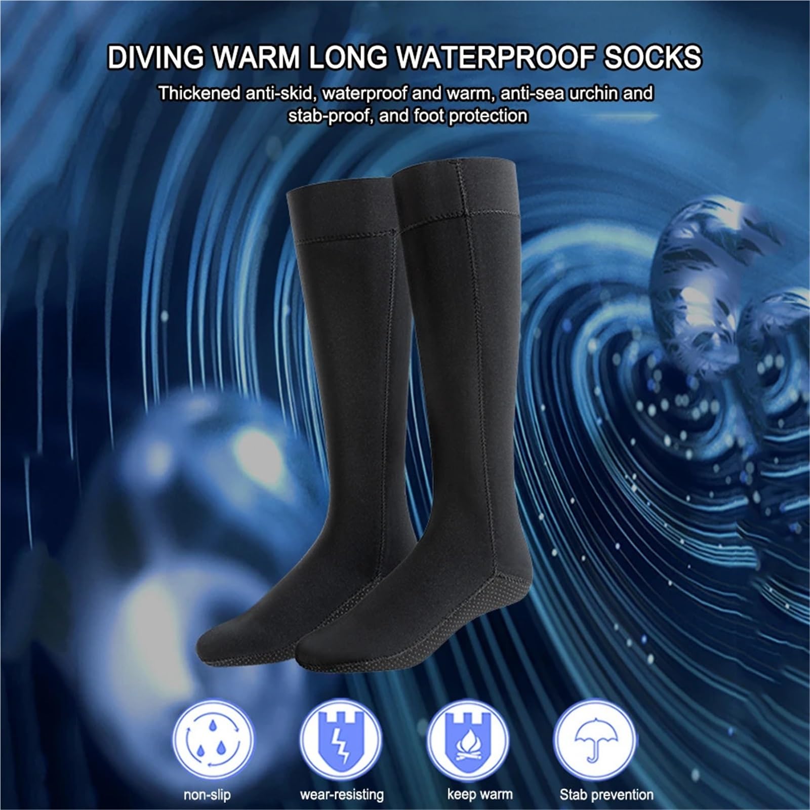 Neoprensocken Eisbaden Tauchsocken 3,0 mm, Winterwarm, Unisex, Schnorcheln, Speerfischen, rutschfest, Neopren, tragbar, leicht