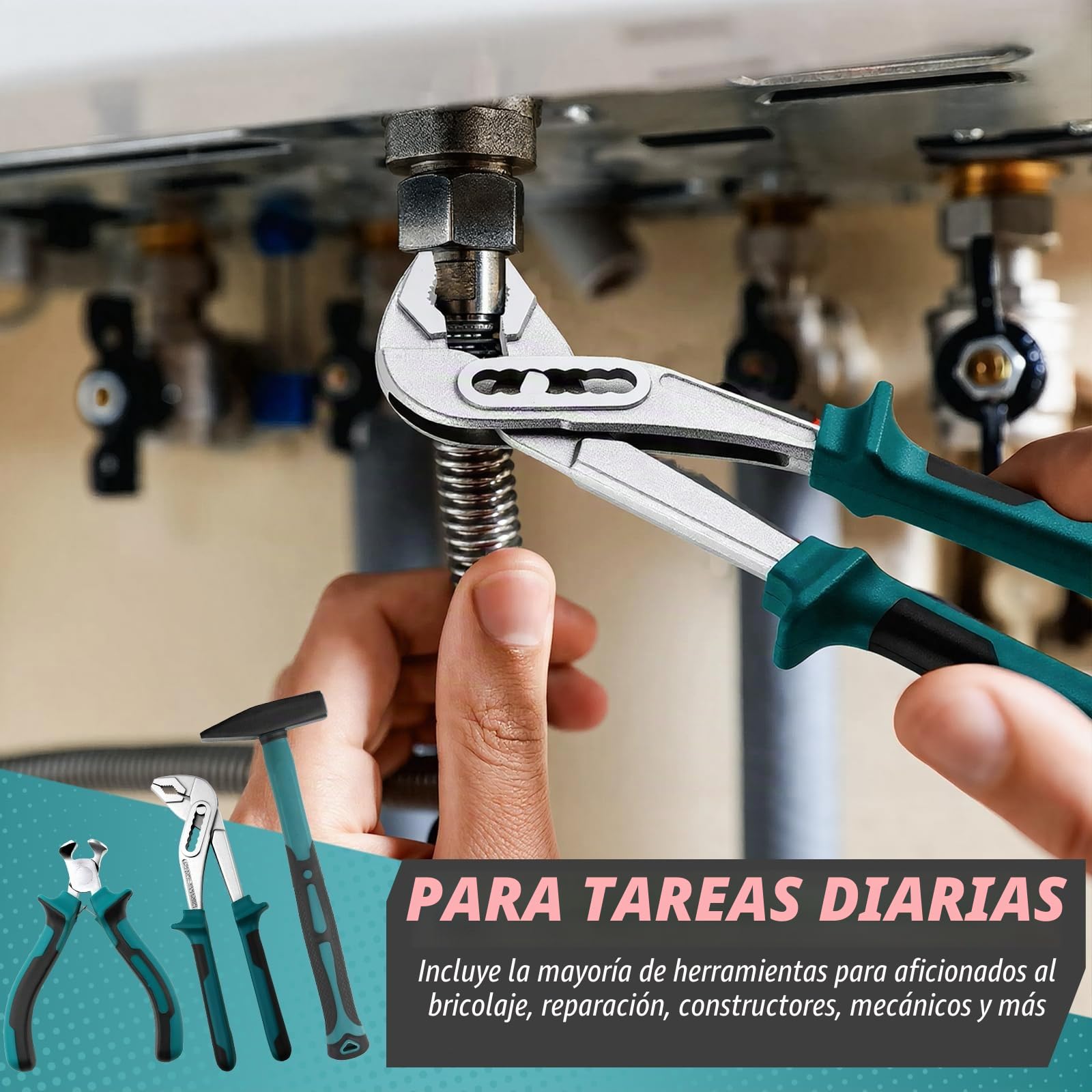 TLGREEN Maletín de herramientas de 128 piezas, juego de herramientas con ruedas, caja de herramientas equipada, caja de herramientas móvil para manualidades, maestros del hogar