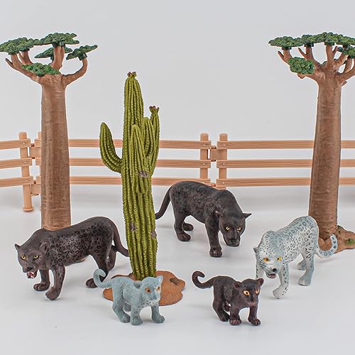 Miniatura 10 de Figura de pantera de leopardo, 5 piezas de juguetes realistas de guepardo, figura de leopardo bebé, figura de erizo, coleccionable para niños y