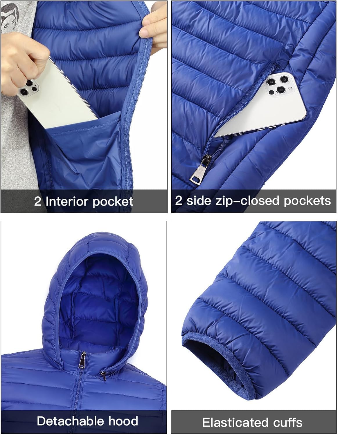Men's Lightweight Puffer Jacket Down Packable Jacket Winter Coat with Hood - Image 3