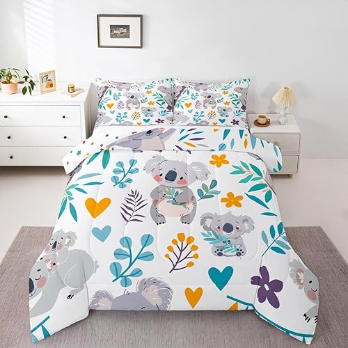 Juego de edredón de koala para niños, juego de ropa de cama de animales salvajes de Australia, hojas y ramas florales, edredón botánico de plumón de Juego de edredón de koala para niños, juego de ropa de cama de animales salvajes de Australia, hojas y ramas florales, edredón botánico de plumón de