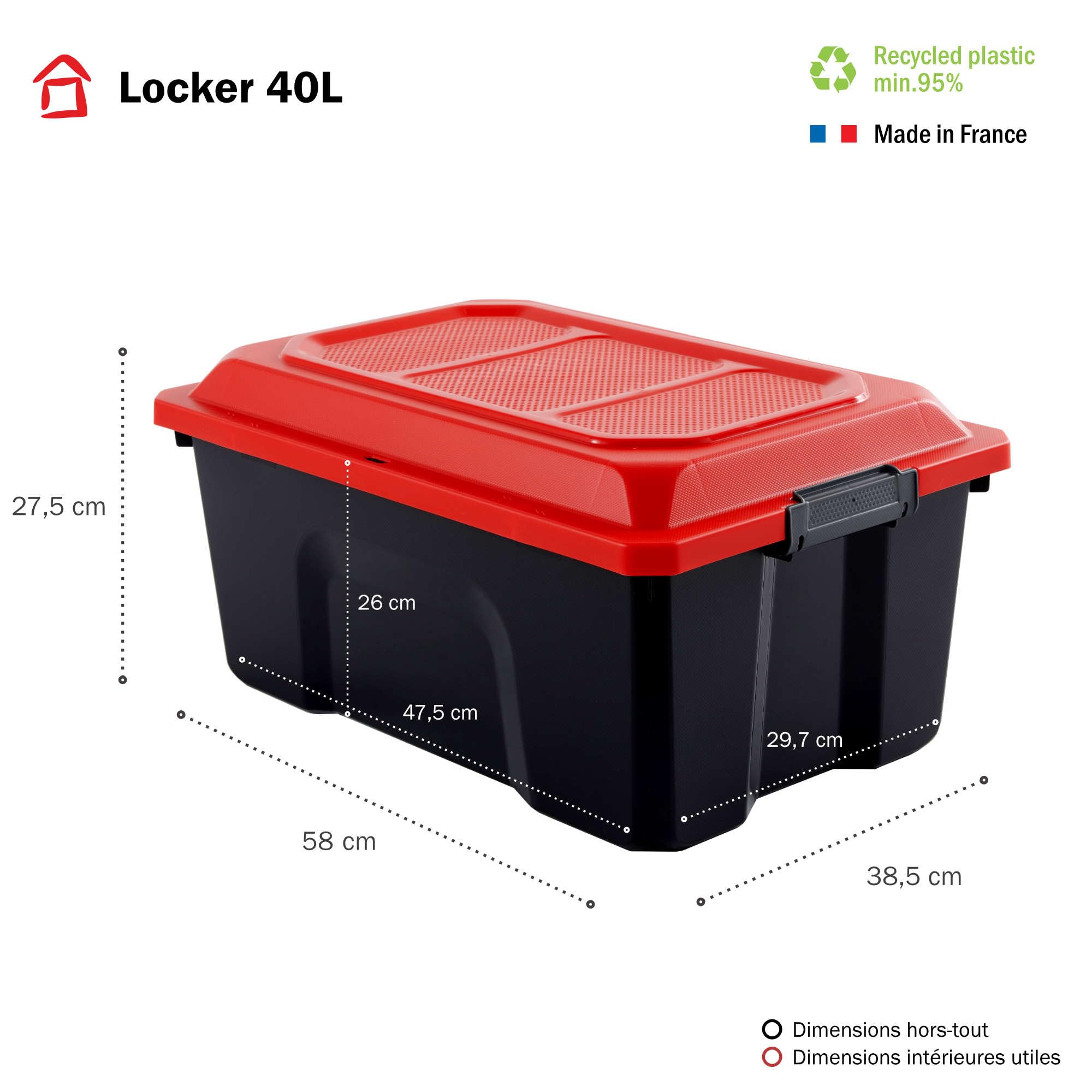SUNDIS Locker, Set di 3 scatole di plastica da 40 Litri, con Coperchio a Clip, impilabile, Ideale per l'officina, Il Trasporto, Il Garage e Il Fai da Te
