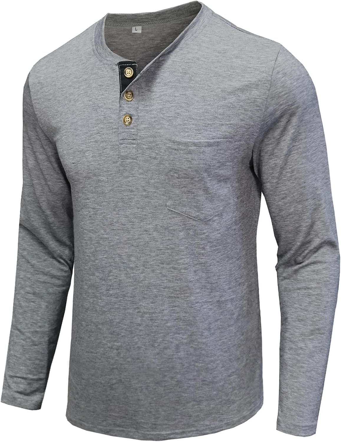 Men Henley Shirt Long Sleeve Lightweight Casual T-Shirts Tops Tees 3 Button Cotton Classic Blend with Pocket Grey - Image 4