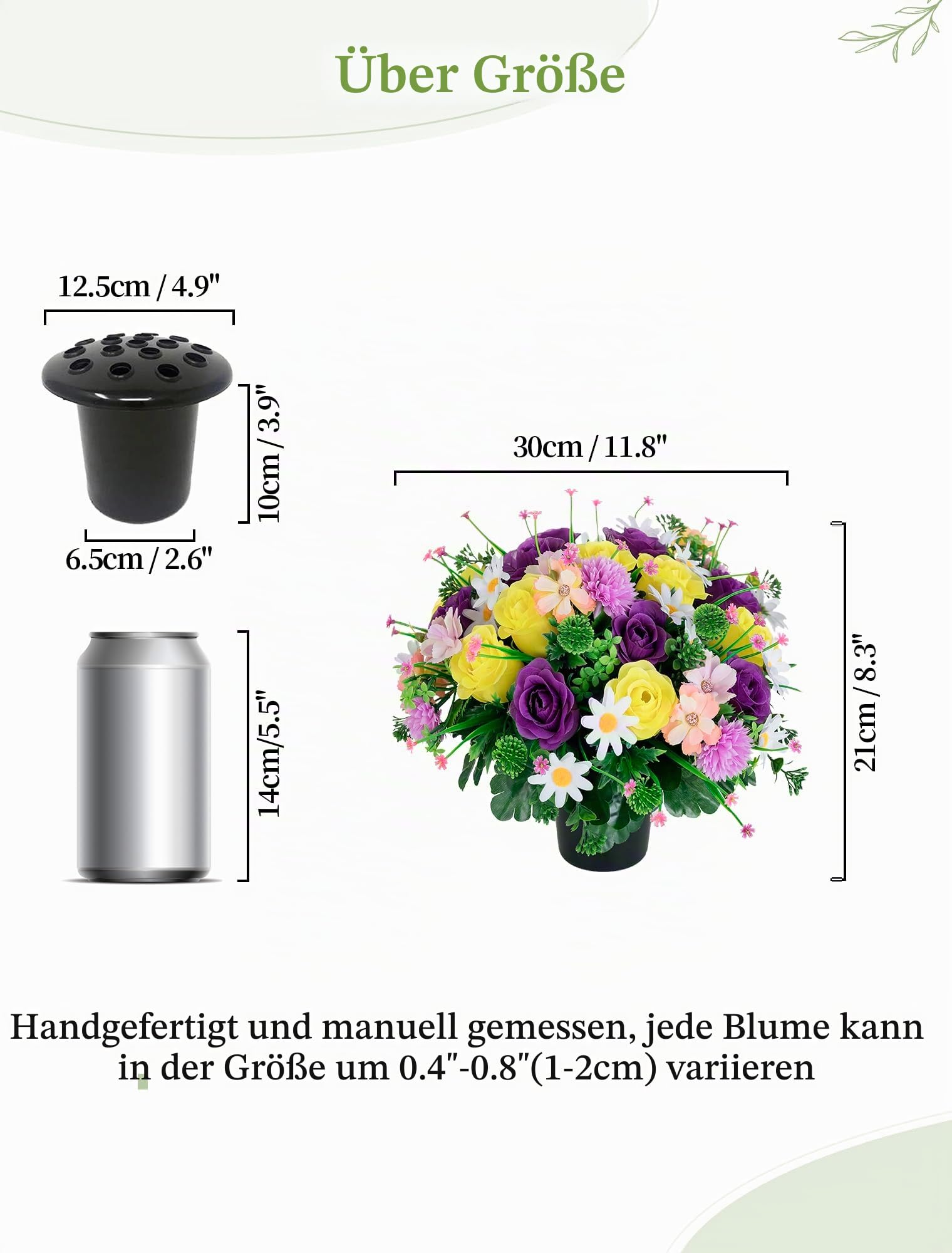Künstliche Blumen im Topf für Grabschmuck Deko, Lila Gelb Rosen