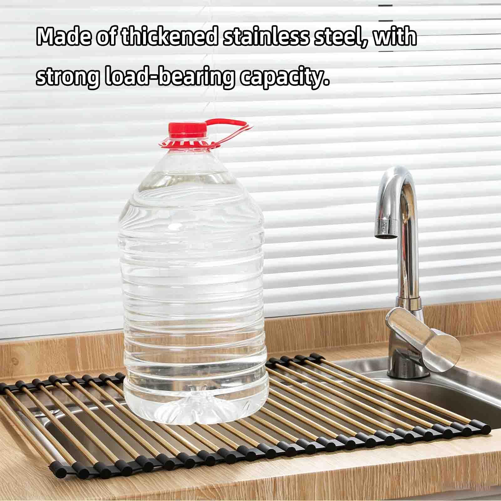 JUSHZ Scolapiatti Da Appoggio Scolapiatti Da Lavello Piattaia Pieghevole Colapiatti Portapiatti Acciaio Inox Piccolo Griglia Avvolgibile Da Appoggio Sopra Il Lavello Retrattile (Silver,37–60x38cm)