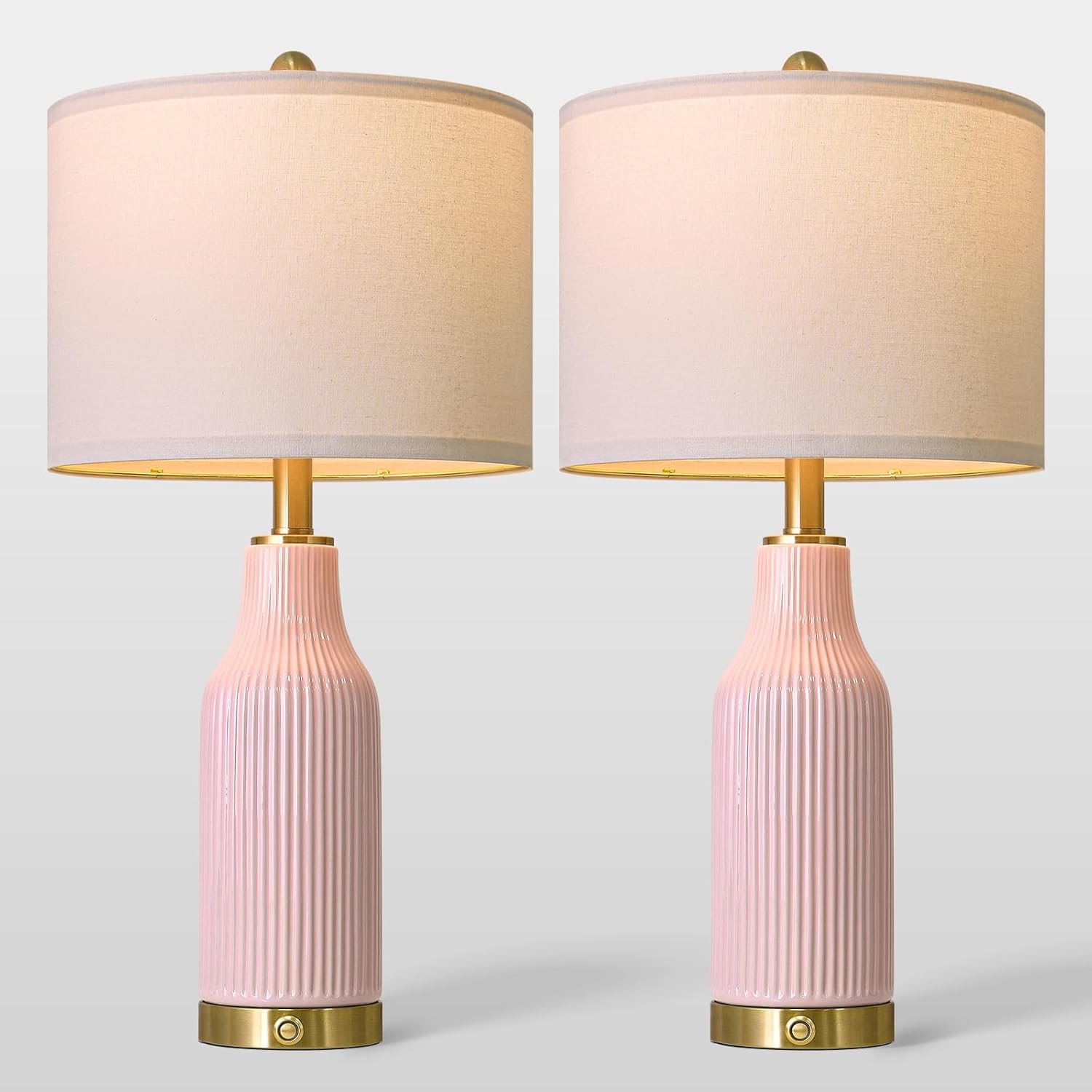 USumkky 24.5" Modern 3-Way Dimmable Touch Control with 5FT Cord & USB A+C Ceramic Lamps Set of 2 Table Lamp for Living Room Bedroom Farmhouse Nightstand Bedside Pink