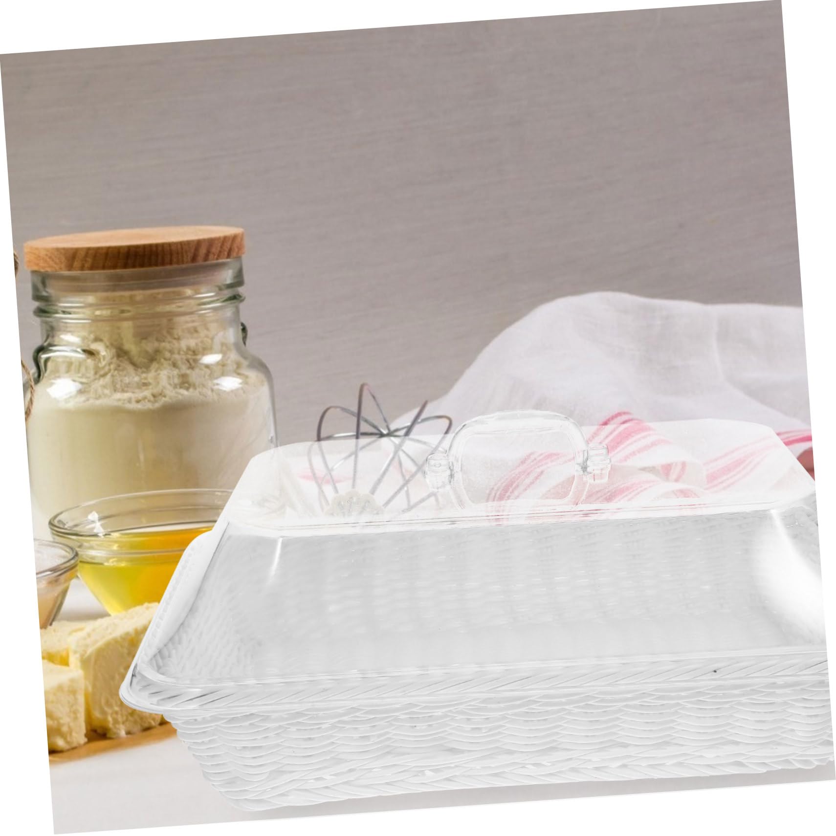 LABRIMP Cesta De Pan De Imitación De Ratán Cesta Tejida Para Cocina Bandeja Para Servir Frutas y Verduras Con Tapa Para Mesa De Centro