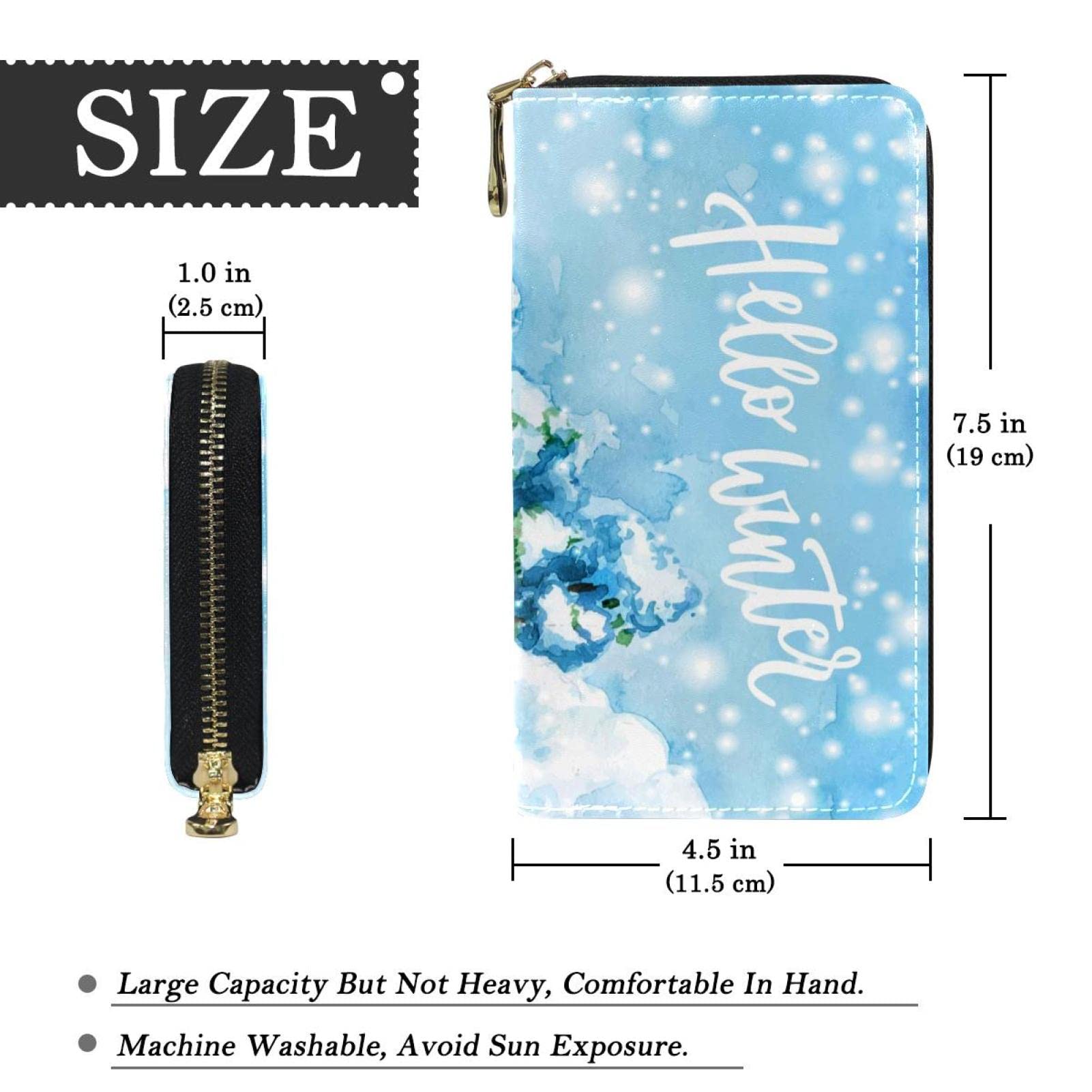 Cartera de piel para invierno, nieve, paisaje, piel, con cremallera, bolso largo, Varios colores, 20.5x2.5x11.5cm/8.07x1x4.53 in, Classic
