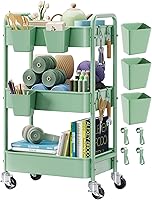 Vista 1 de Carrito de almacenamiento de 3 niveles de metal con ruedas, carrito de pañales de bebé verde, organizador de tres niveles sobre ruedas, carrito
