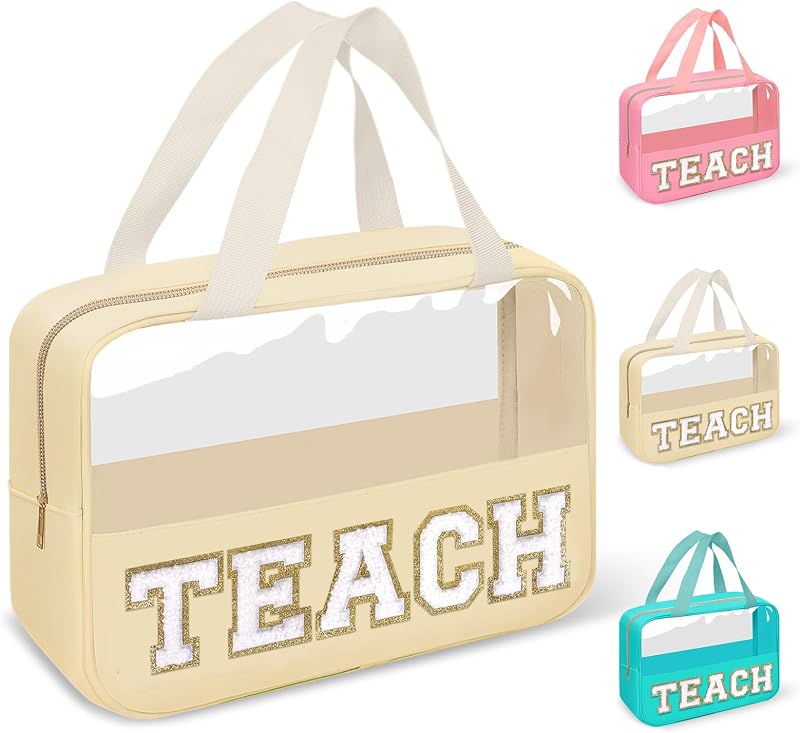 izuzta Necessaire transparente TEACH-Beige com zíper e alças