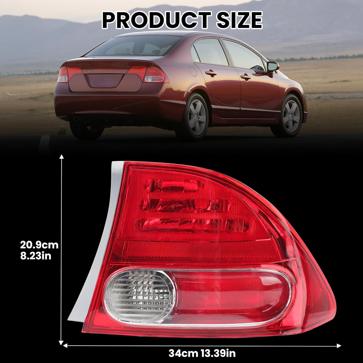Tail Light Lens for 2006 2007 2008 Honda Civic 4-Door Sedan/Hybrid Passenger Side HO2801165 33501-SNA-A02 (Right)