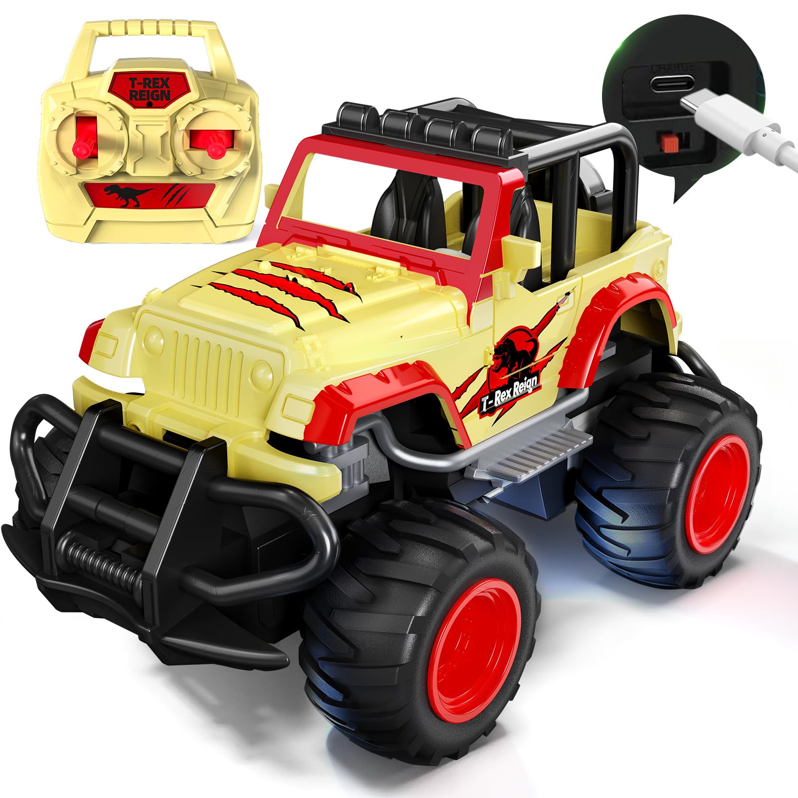 Tecnock Mini RC Car for Kids, 1:32 Scale Remote Control Car with Type-C Rechargeable Battery, 2.4GHz Durable Small RC Truck with Easy Joystick, Indoor Outdoor Toy Gift for Boys and Girls