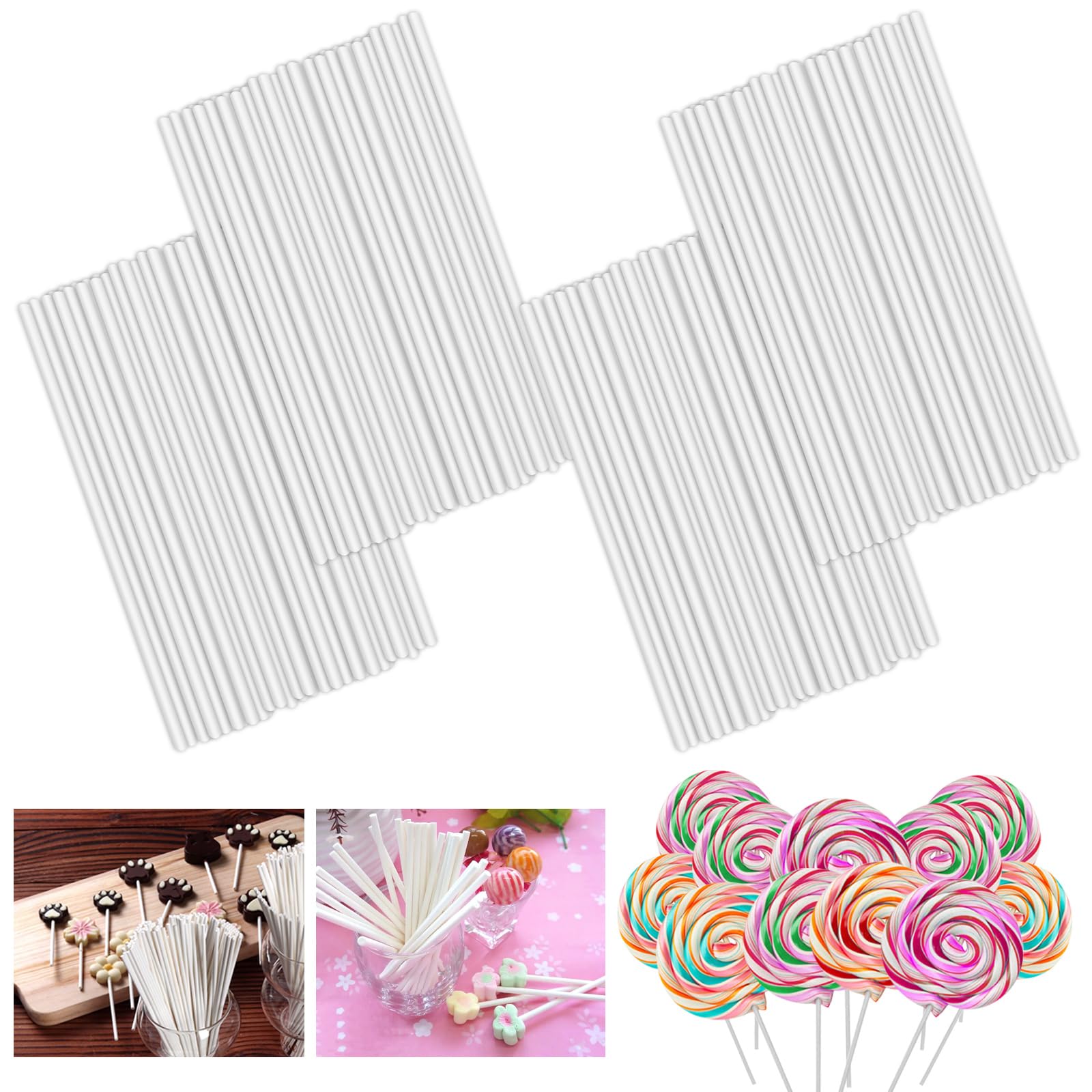 MIVIDE 1000 PCS Cake Pop Sticks, 4 Inch White Paper Lollipop Stick, Candy Sticks Sucker Sticks for Candy Melt, Chocolate, Dessert, Cake Pops, Cookies(3mm)