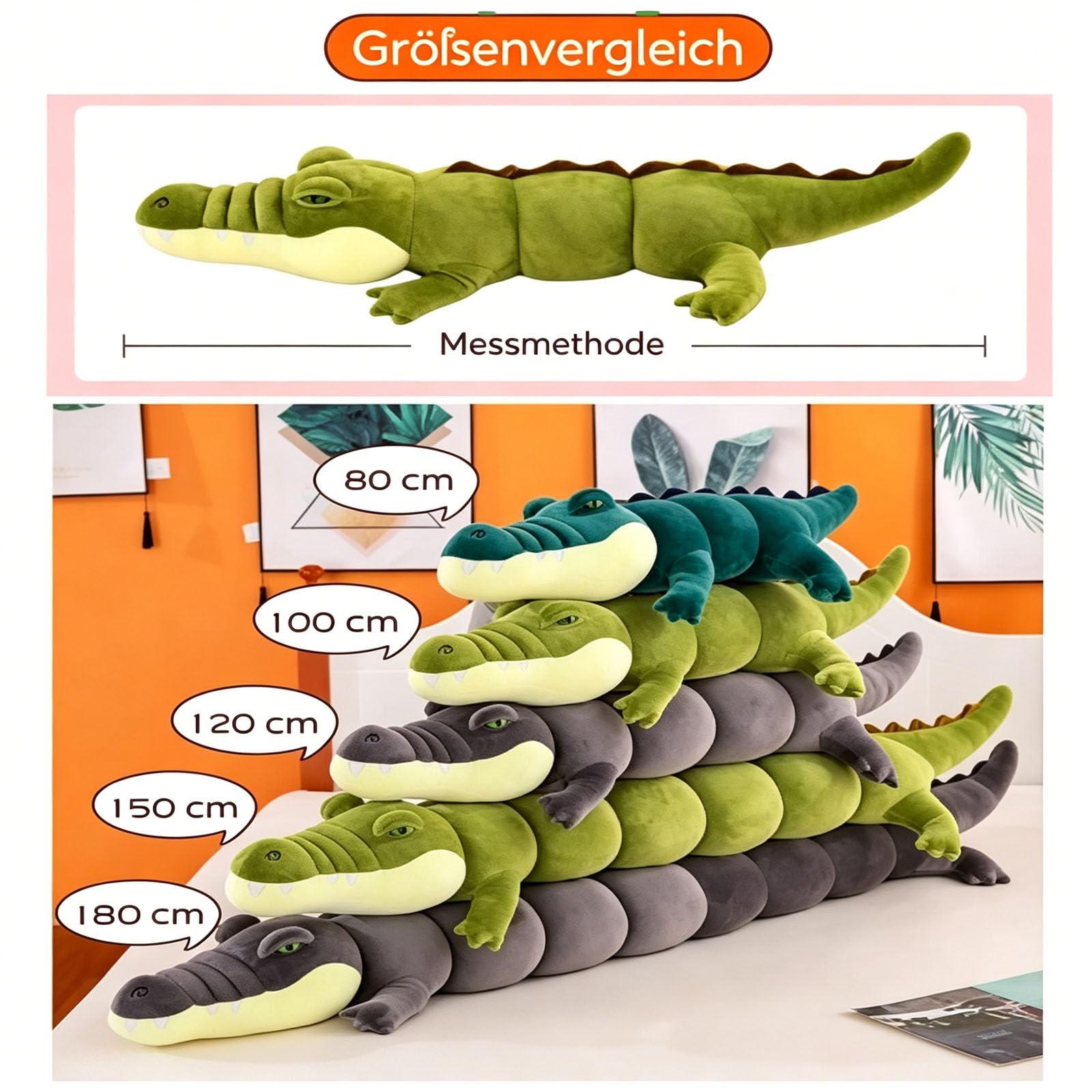Riesen Krokodil Kuscheltier XXL, Groß Krokodil Stofftier Plüschtier Alligator, Krokodilkissen Plüschtier, Kawaii Plüschtier Krokodil Spielzeug Kissen, Geschenk für Jungen Mädchen (100cm,Grün)