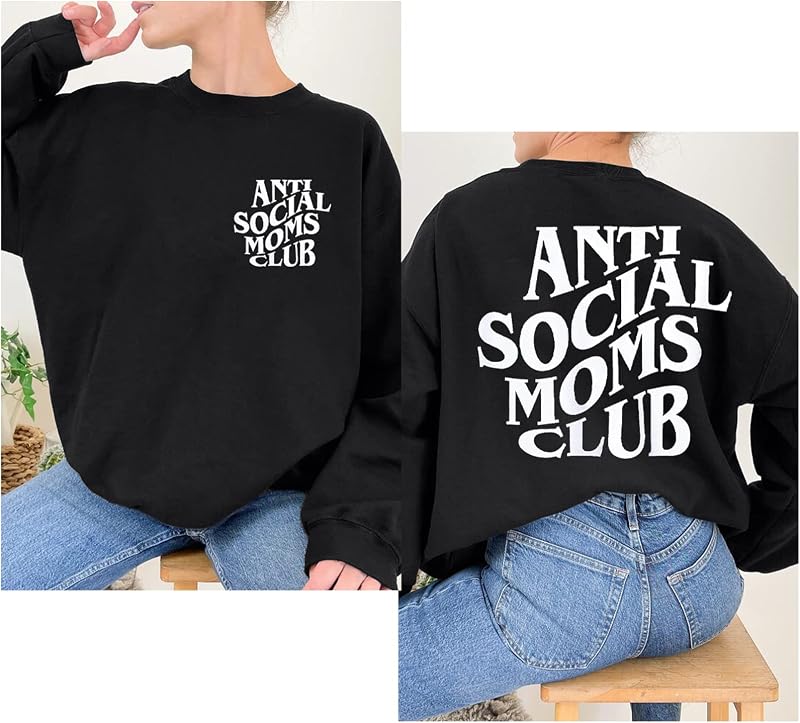 LOTUCY Oversized Mama Sweatshirt Women Mama Mommy Mom Bruh Pullover Tops Casual Crewneck Loose Long Sleeve Shirt Black image 4