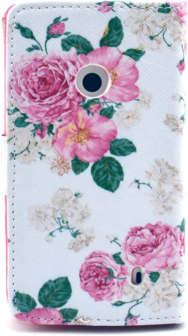 Lumia 520 Case, Nokia Lumia 520 Case, Speedtek Rose Pattern Premium PU Leather Wallet Flip Protective Skin Case with Magnetic Closure for Nokia Lumia 520 (2013) (Built-in Credit Card/ID Card Slot)