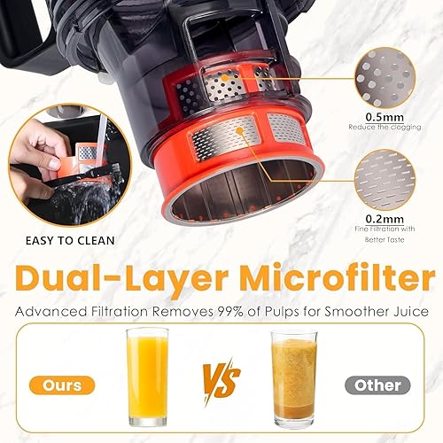 Miniatura 6 de Cold Press Juicer, 5.5inch Wide Feed Chute Juicer Machine, Slow Masticating Juicer for Whole Vegetables & Fruits, Gray