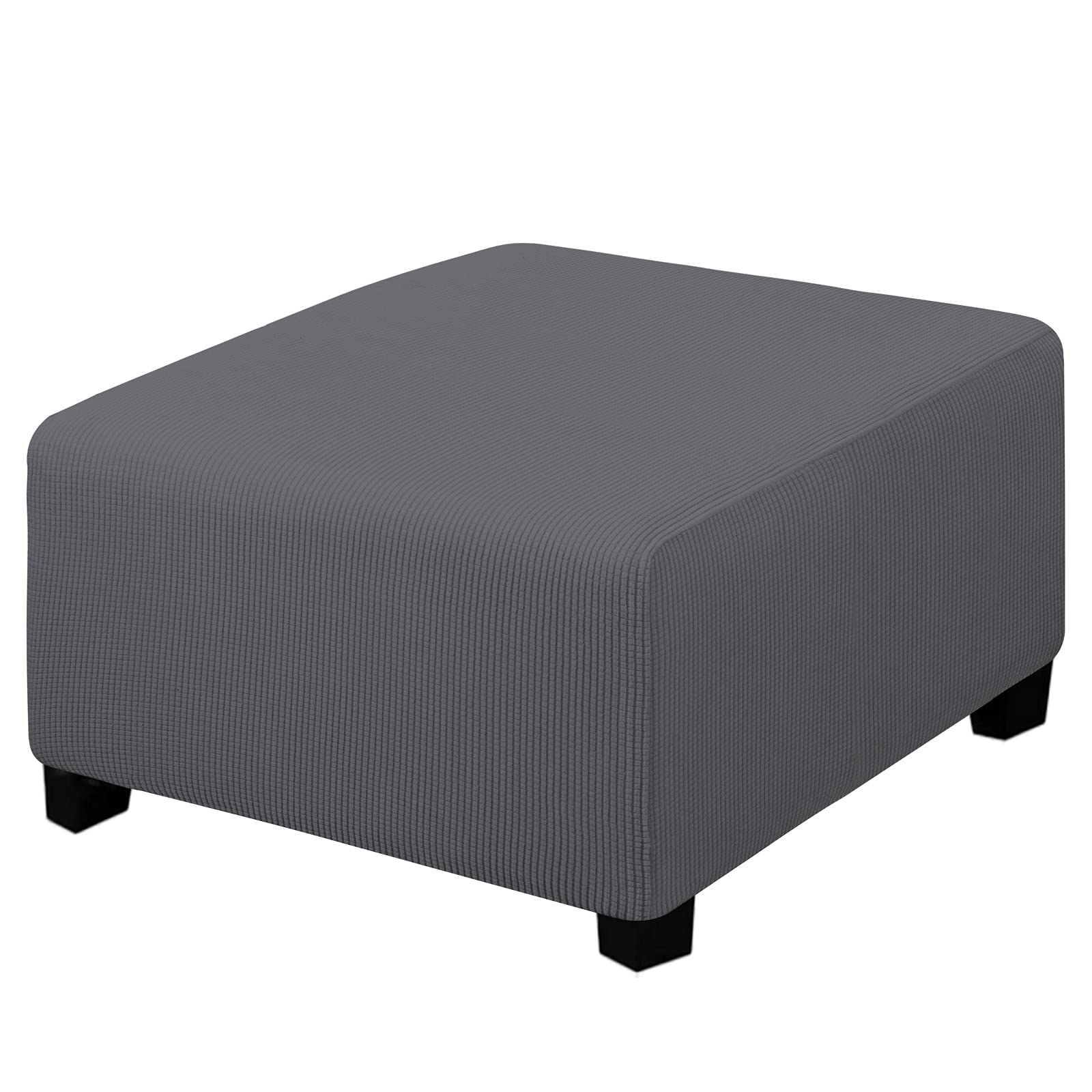 Easy-Going Stretch Square Ottoman Cover Folding Storage Stool Furniture Protector Soft Rectangle Slipcover with Elastic Bottom (30x30x15inch, Grey)